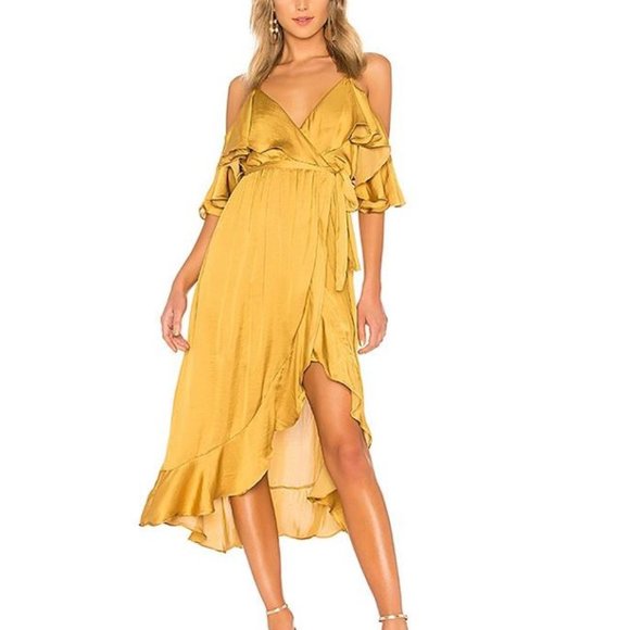 BARDOT BEA WRAP DRESS IN GOLD - Picture 1 of 3